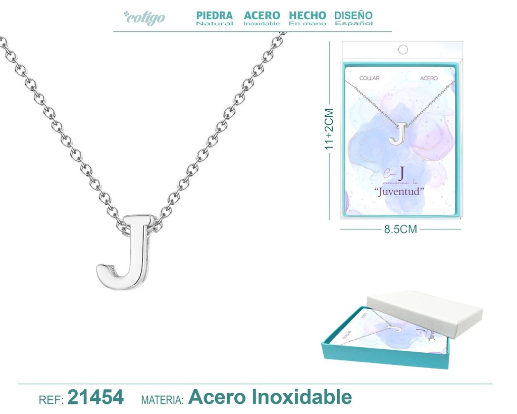 Collar letra J en acero plateado - Joyería y accesorios