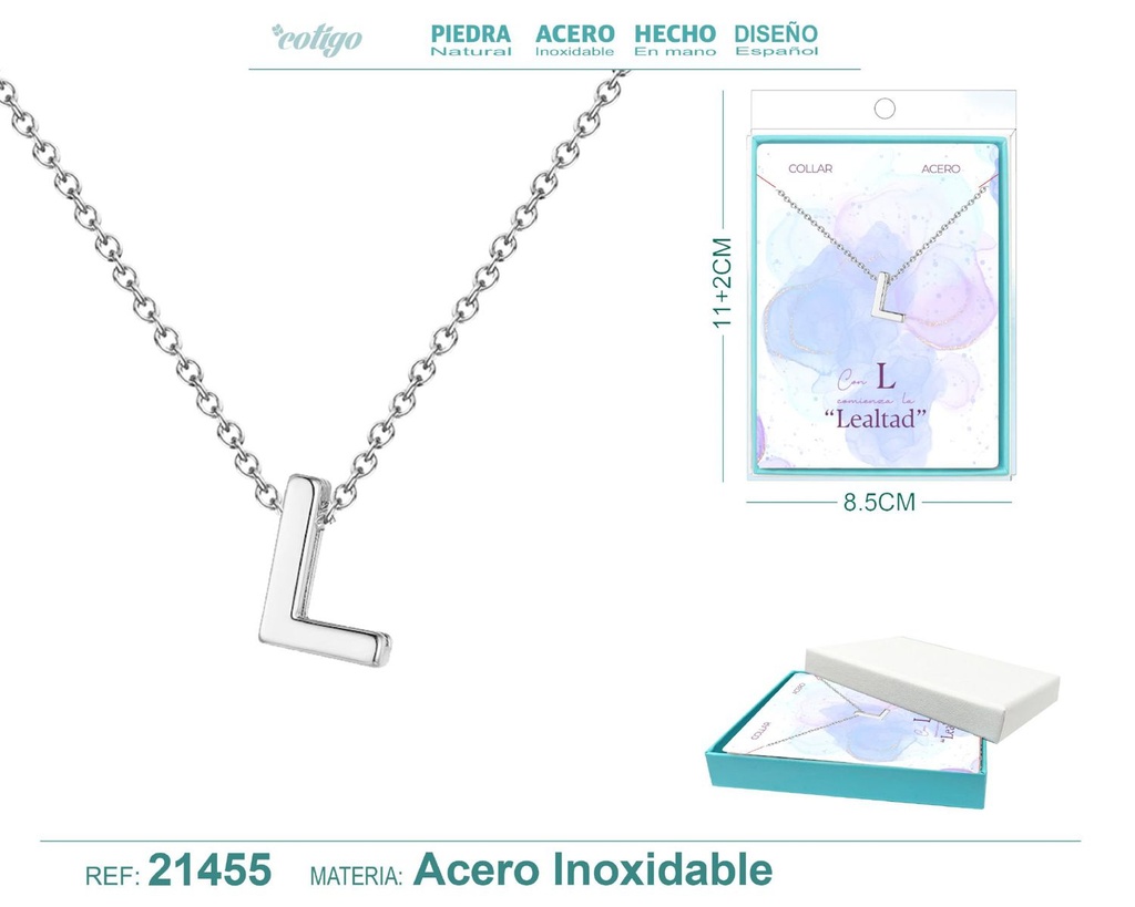 Collar letra L en acero plateado - Joyería y accesorios