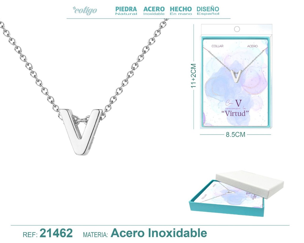 Collar letra V en acero plateado - Joyería y accesorios