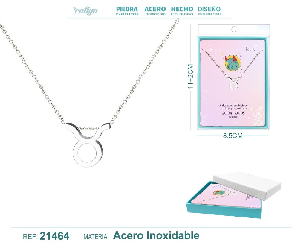 Collar Zodíaco Tauro en acero plateado - Joyería zodiacal