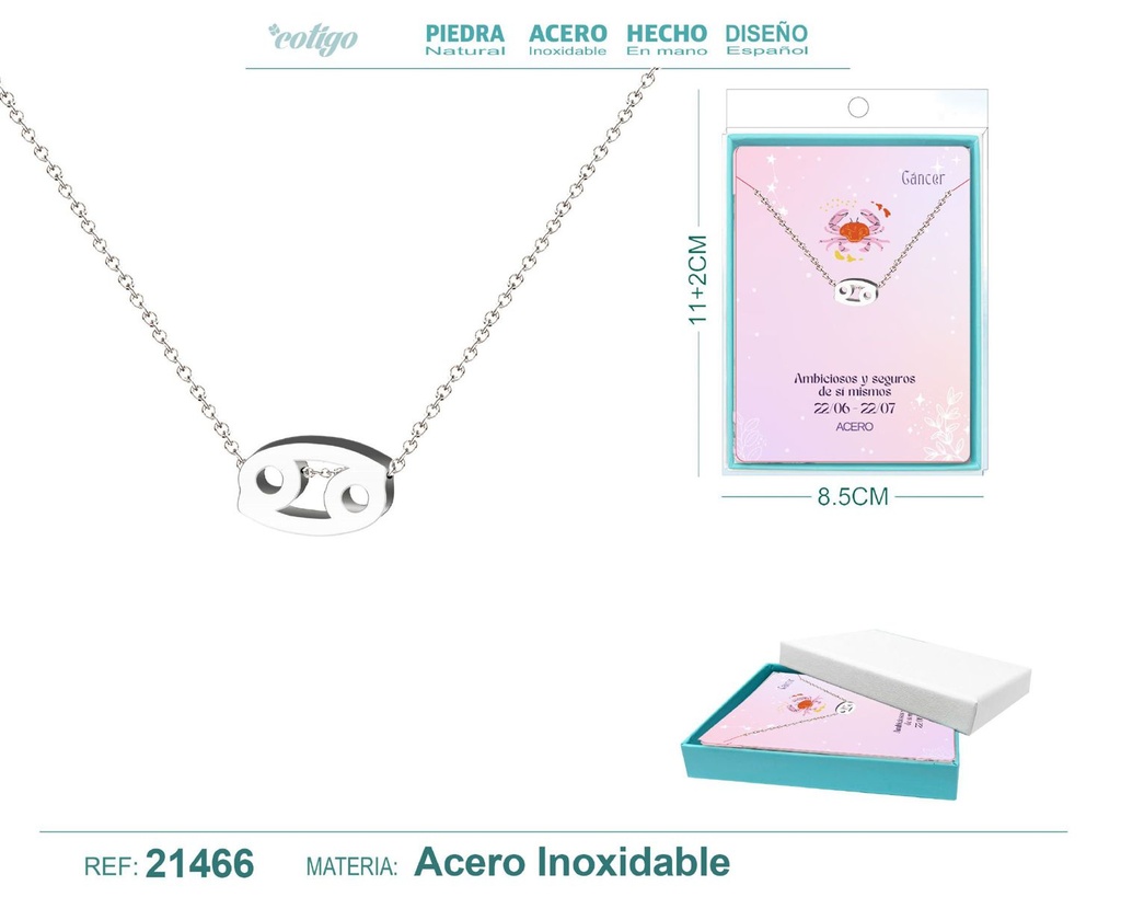 Collar Zodíaco Cáncer en acero plateado - Joyería zodiacal
