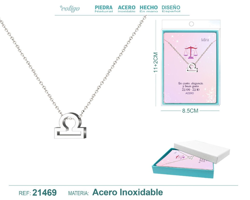 Collar Zodíaco Libra en acero plateado - Joyería zodiacal