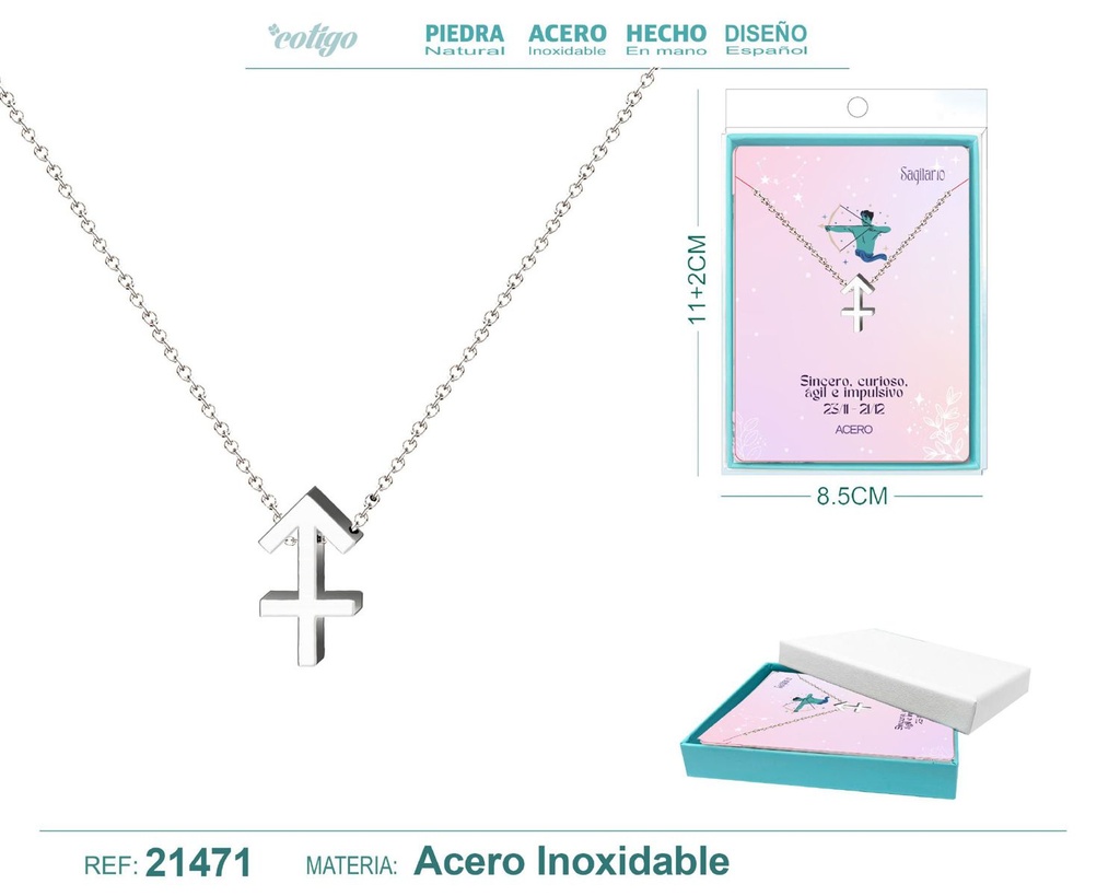 Collar Zodíaco Sagitario en acero plateado - Joyería zodiacal