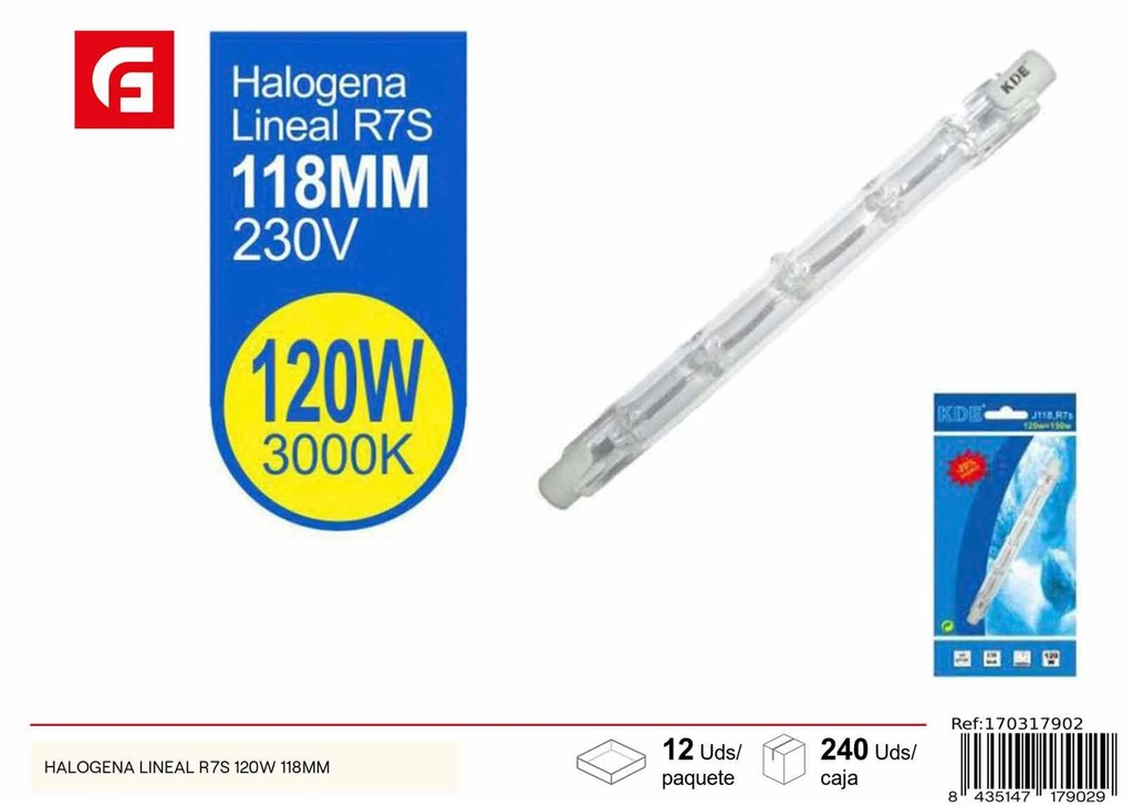 Bombilla halógena lineal R7S 120W 118mm - Iluminación y bombillas