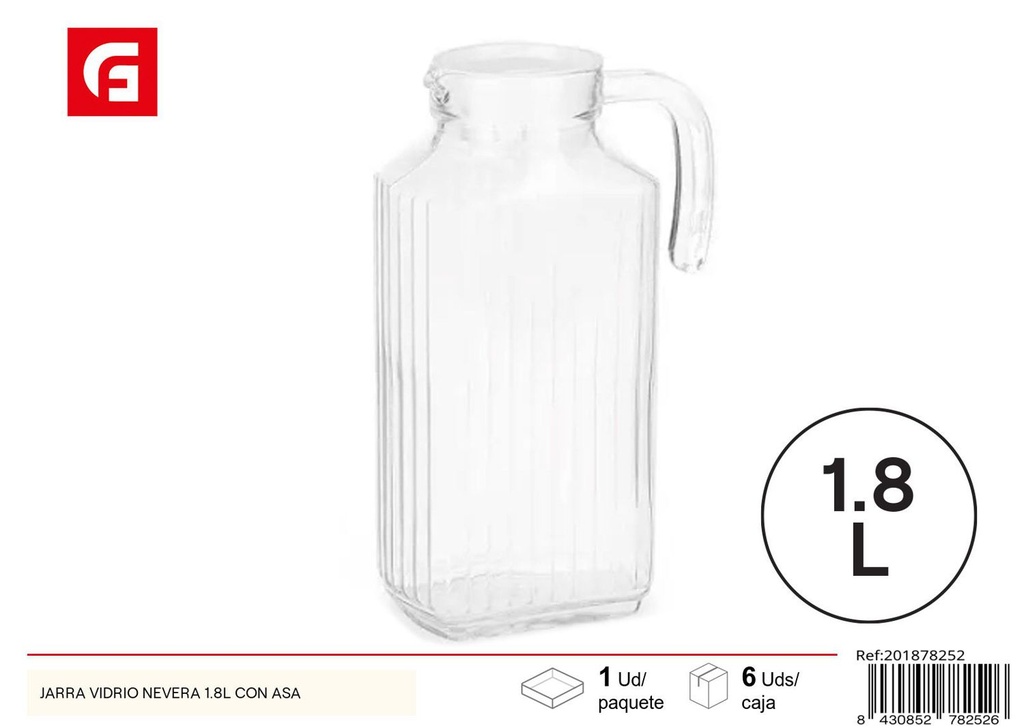 Jarra de vidrio para refrigerador 1.8L con asa - Vidrio y cerámica