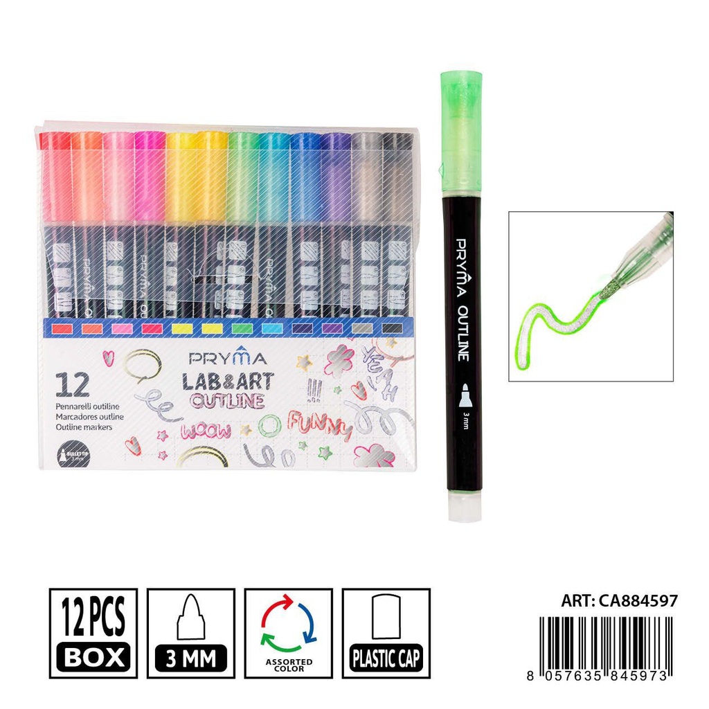 Rotulador de contorno doble línea 2MM 12 piezas - Material de dibujo