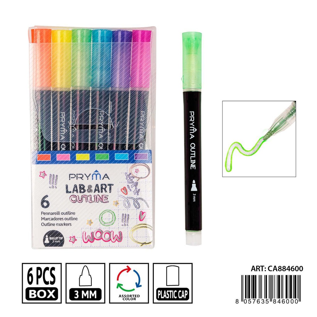 Rotulador de contorno doble línea 2MM 6 piezas - Material de dibujo
