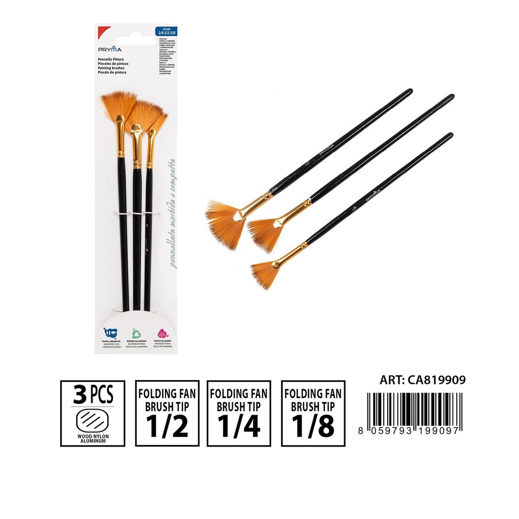 Set de pinceles de abanico N.1/4-1/2-1/8 3 pcs - Arte y manualidades