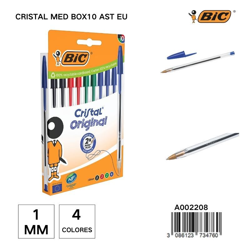 Bolígrafo BIC Crystal Med 1MM - Caja de 10 unidades