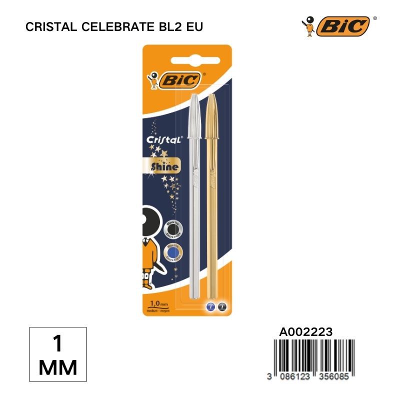Bolígrafo BIC Crystal Celebrate dorado 1MM - Pack de 2 unidades