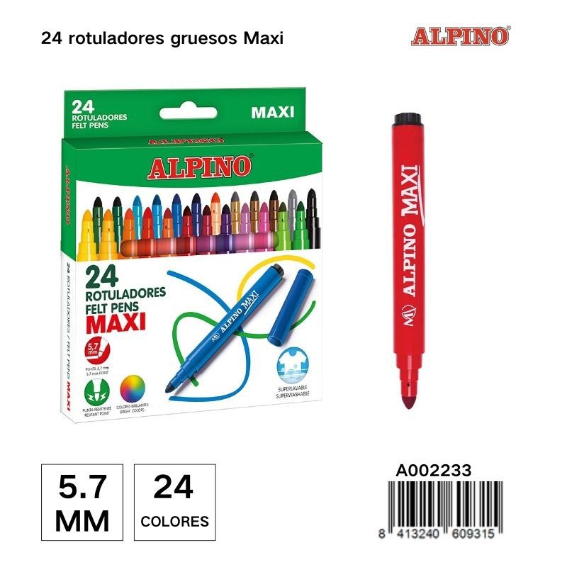 Rutuladores Alpino 24 unidades gruesos de 5,7MM - Marcadores para dibujo y manualidades