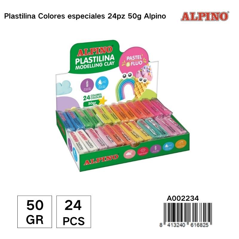 Plastilina Alpino 24 colores de 50g - Plastilina especial para creatividad y manualidades