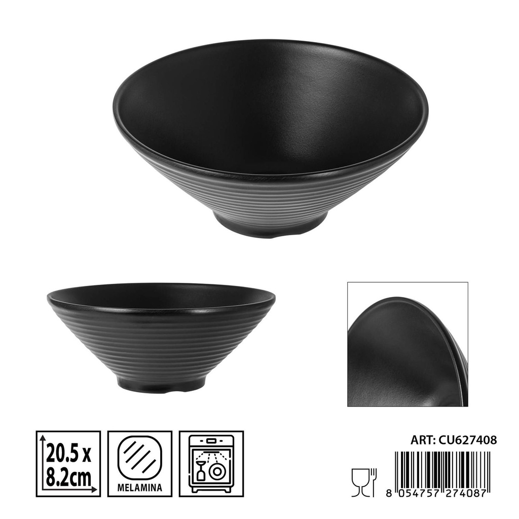 Cuenco de melamina negro 20,5X8,2CM - Utensilios de cocina y mesa
