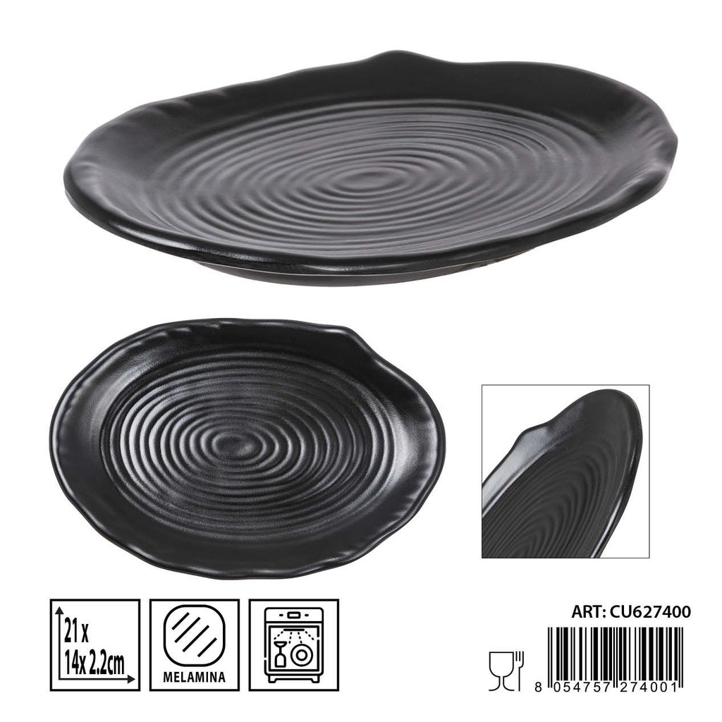 Plato de melamina negro 21X14X2,2CM - Platos para servir y comidas