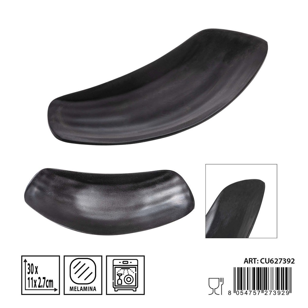 Plato en forma de abanico de melamina negro 30X11X2,7CM - Utensilios de cocina y mesa
