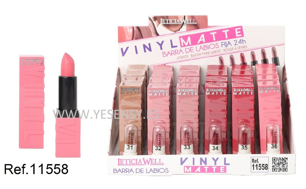 Barras de labios vinyl matte 24h 24 unidades 11558 - Cosméticos labiales