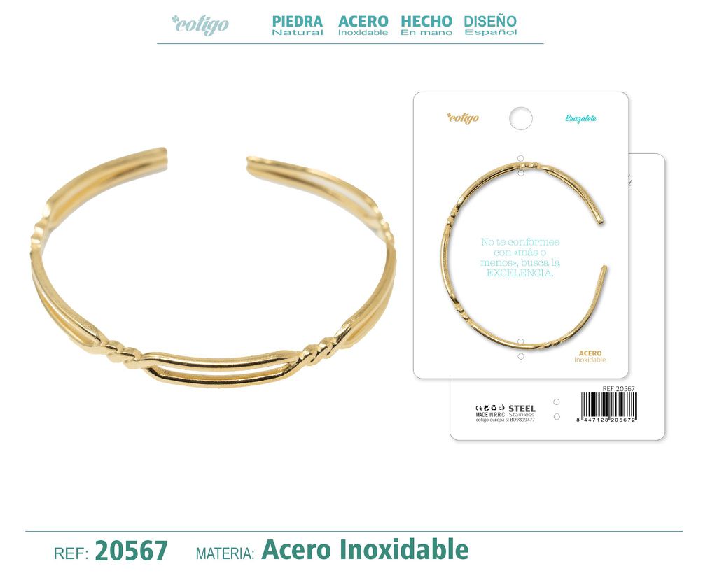 Brazalete de acero color dorado - Joyería de lujo y refinamiento