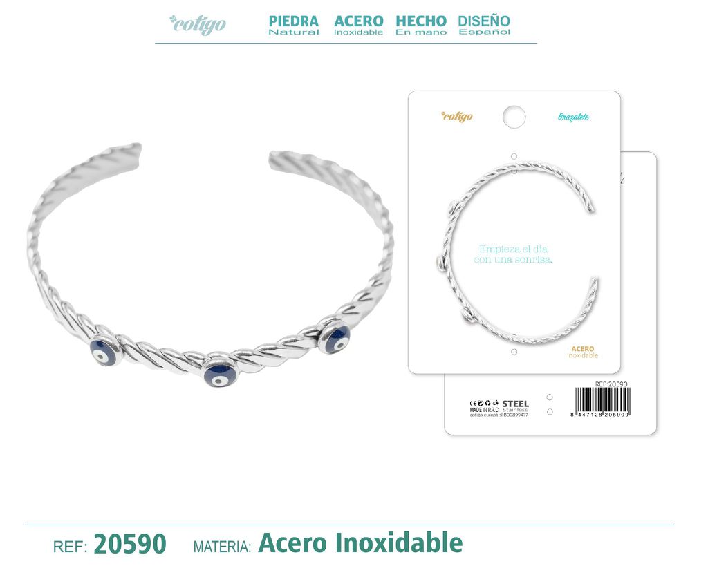 Brazalete de acero color plateado - Joyería versátil y chic