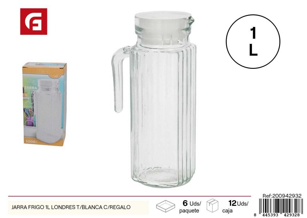 Jarra de vidrio refrigerante 1L Londres blanca con regalo - Accesorios de cocina