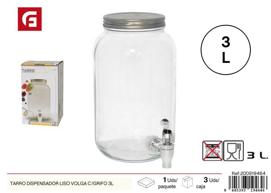 Tarro dispensador liso Volga con grifo 3L - Almacenamiento y consejos de cocina