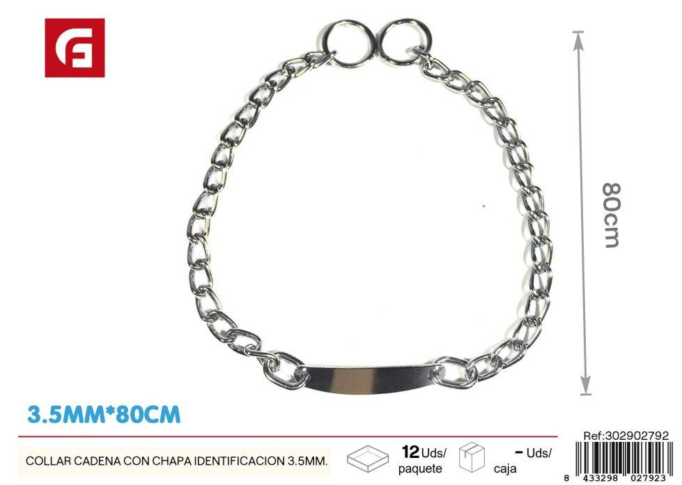 Collar cadena con chapa de identificación 3.5mm x 24 - Accesorios para mascotas