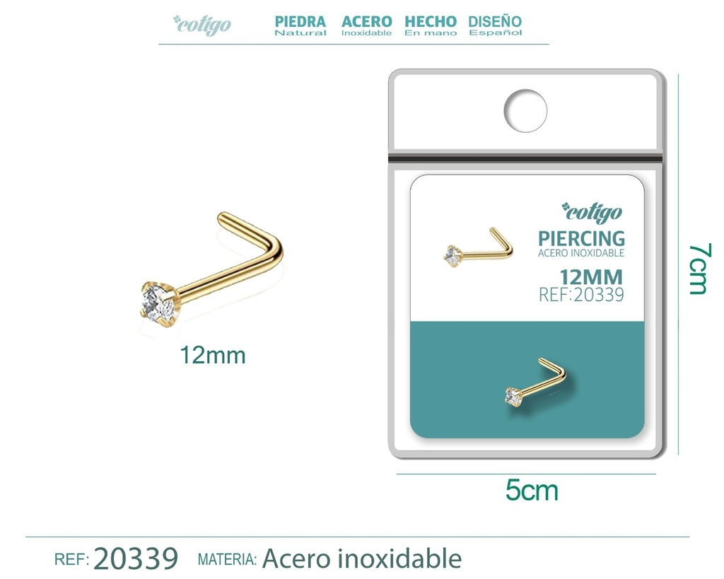 Piercing de acero antialérgico color dorado - Joyería y accesorios