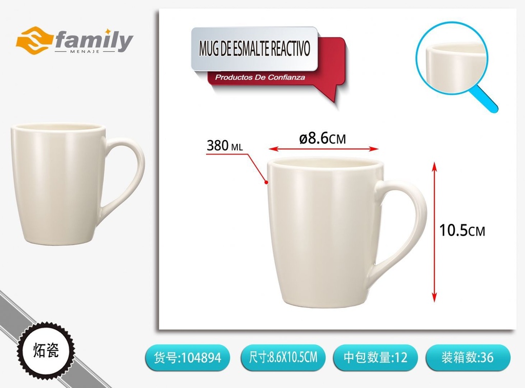 Mug de esmalte reactivo 380ml en blanco - Cerámica para bebidas