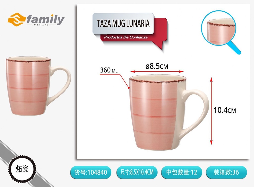 Taza mug Lunaria 360ml en rosa - Cerámica para bebidas
