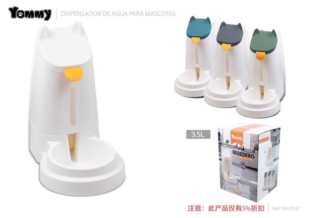 Dispensador de agua para mascotas 3.5 L - Alimentación y cuidados para mascotas