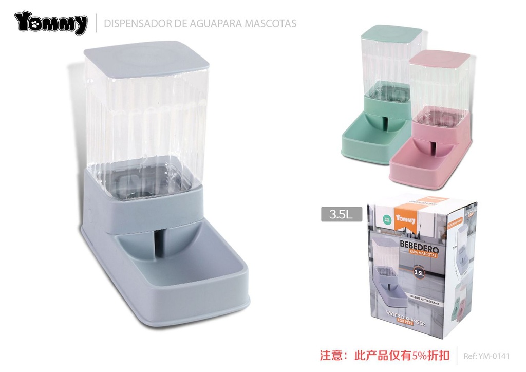 Dispensador de agua para mascotas transparente 3.5 L - Alimentación y cuidados para mascotas