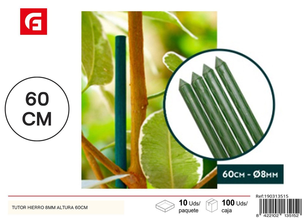 Tutor de hierro 60 cm diámetro 8 mm - Plantas y soporte de jardinería