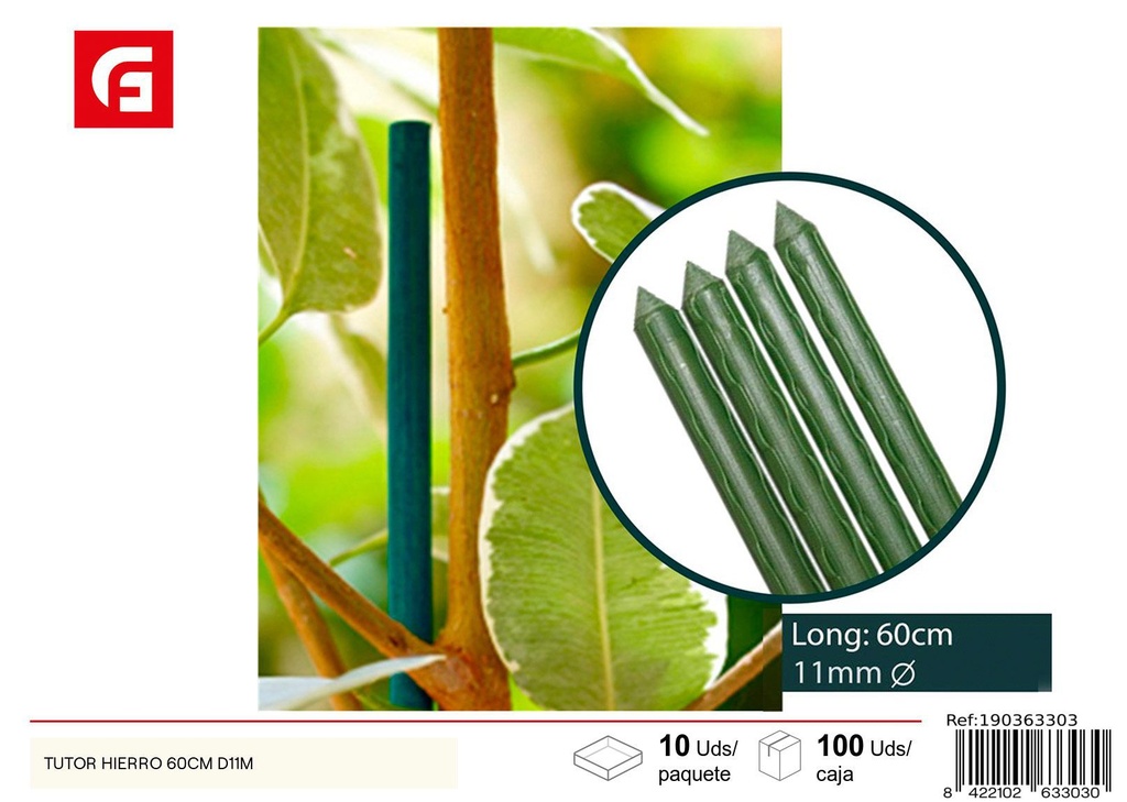 Tutor de hierro 60 cm diámetro 11 mm - Apoyo para plantas y jardín
