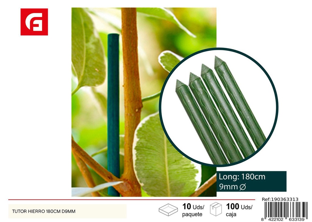 Tutor de hierro 180 cm diámetro 9 mm - Apoyo para plantas y jardín