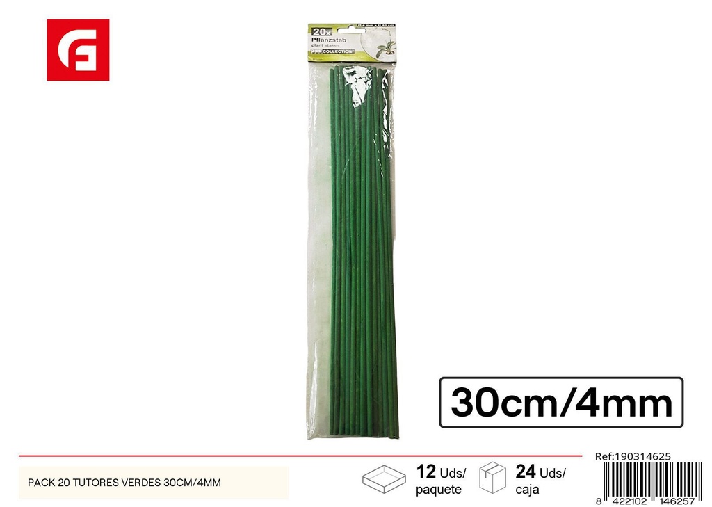 Pack 20 tutores verdes 30 cm/4 mm - Accesorios de jardín y tutores para plantas
