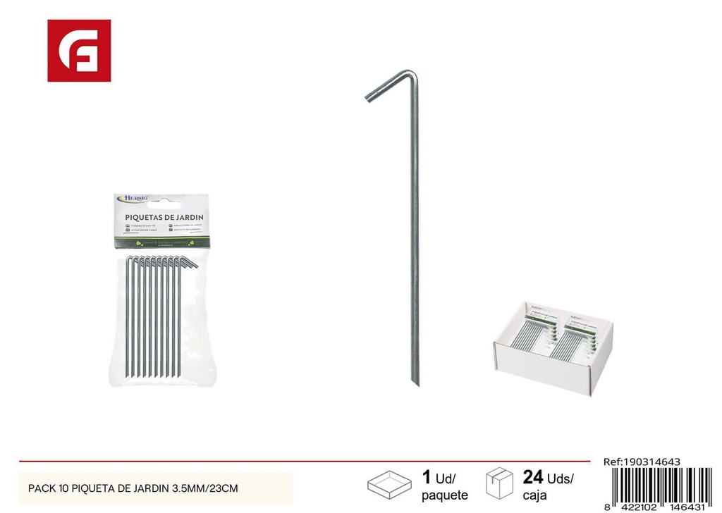 Pack de 10 piquetas de jardín 3.5 mm/23 cm - Fijación eficiente para el jardín
