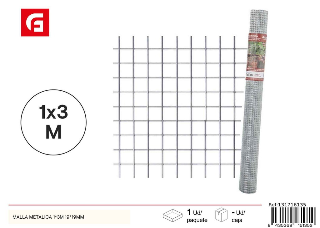 Malla metálica 1x3m 19x19 mm - Accesorios de jardín para protección