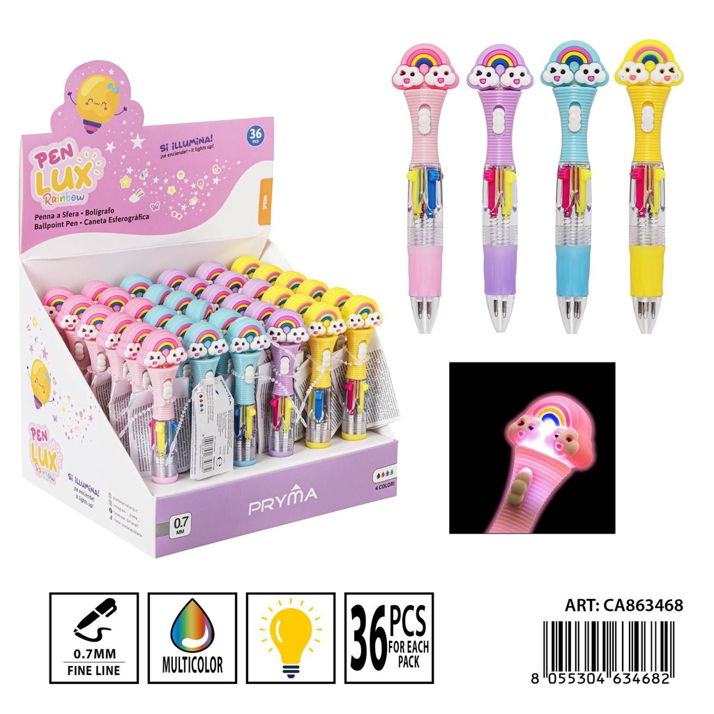 Bolígrafo multicolor 4 en 1 con luz 0.7 mm 13 cm - Herramientas de escritura creativas