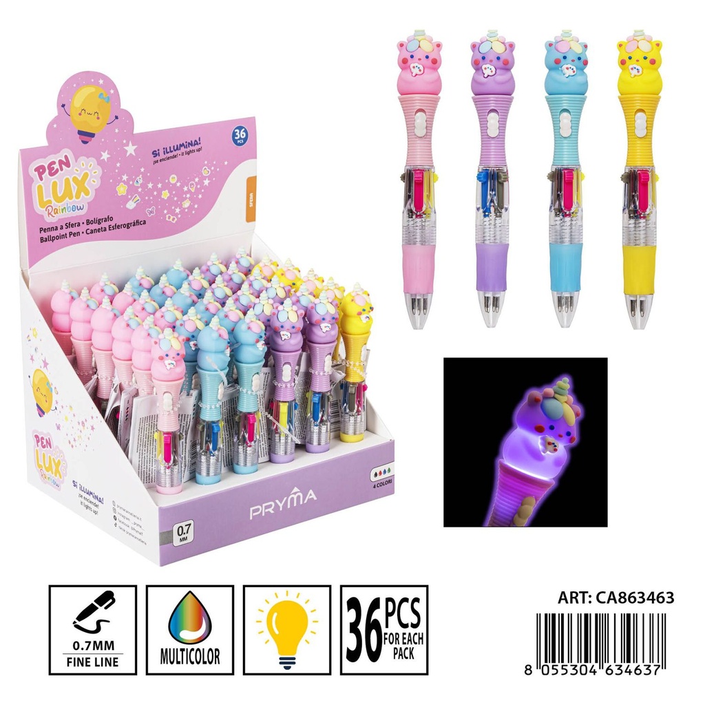 Bolígrafo multicolor 4 en 1 con luz 0.7 mm 13 cm - Herramientas de escritura creativas