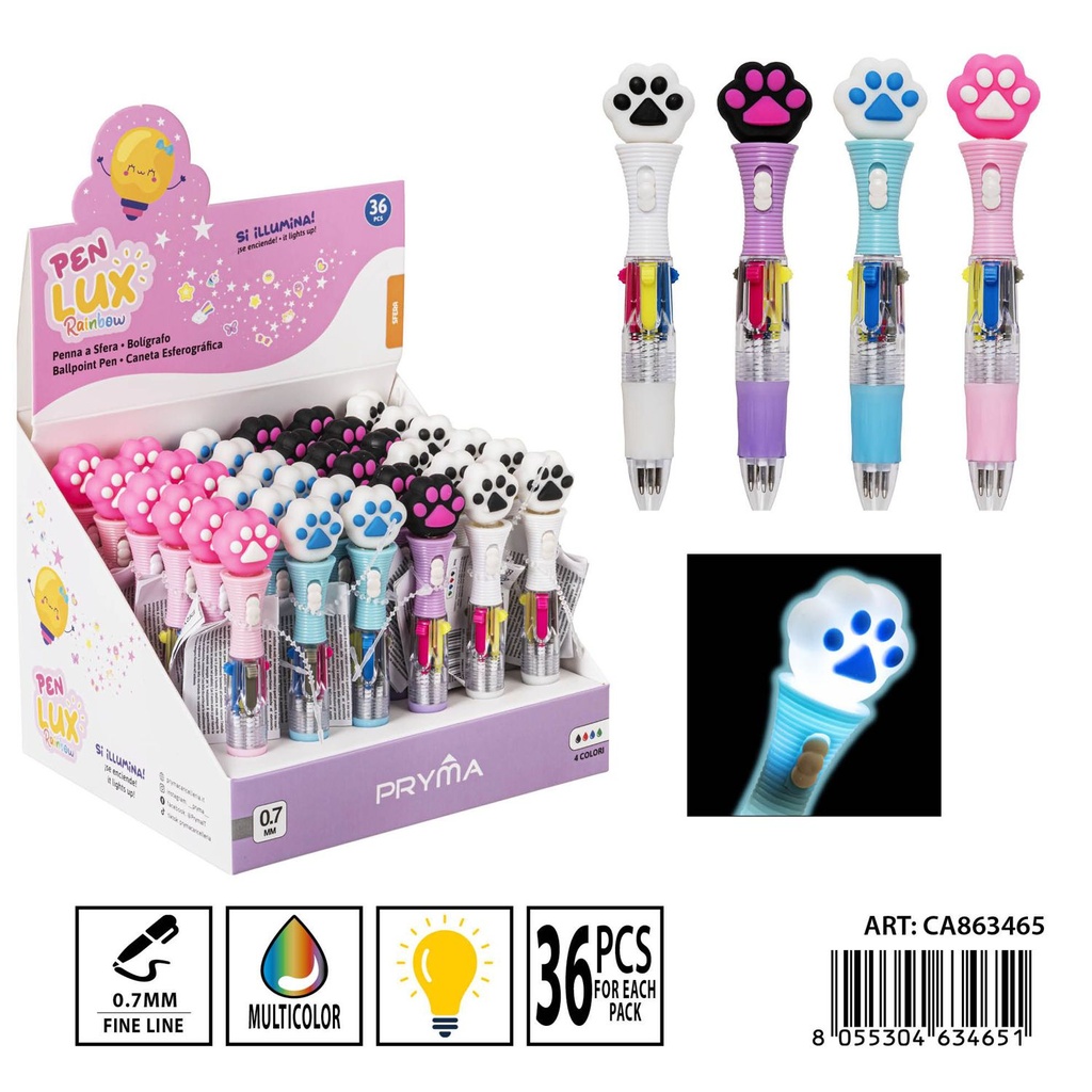 Bolígrafo multicolor 4 en 1 con luz 0.7 mm 13 cm - Herramientas de escritura creativas