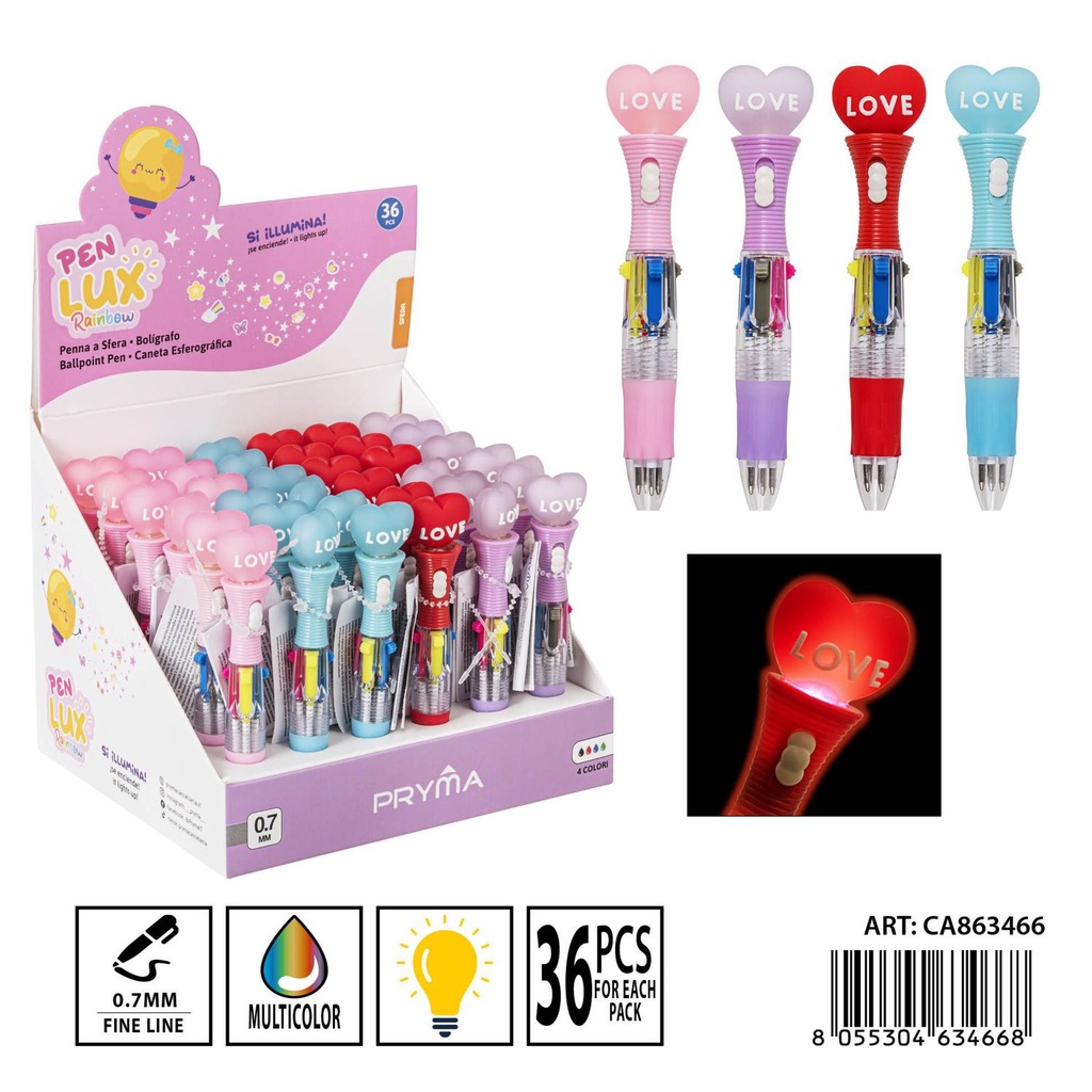 Bolígrafo multicolor 4 en 1 con luz 0.7 mm 13 cm - Herramientas de escritura creativas
