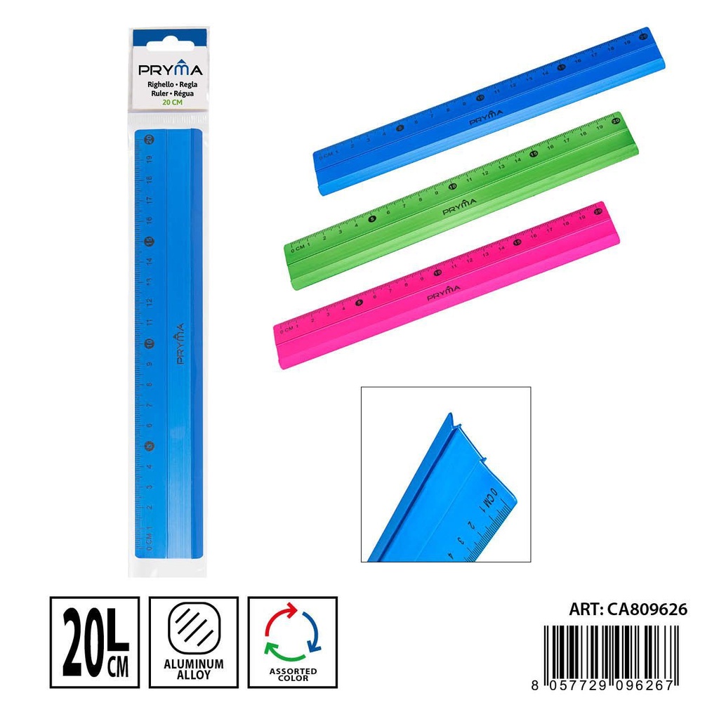 Regla de color de aluminio 20 cm - Herramientas de escritura y papelería