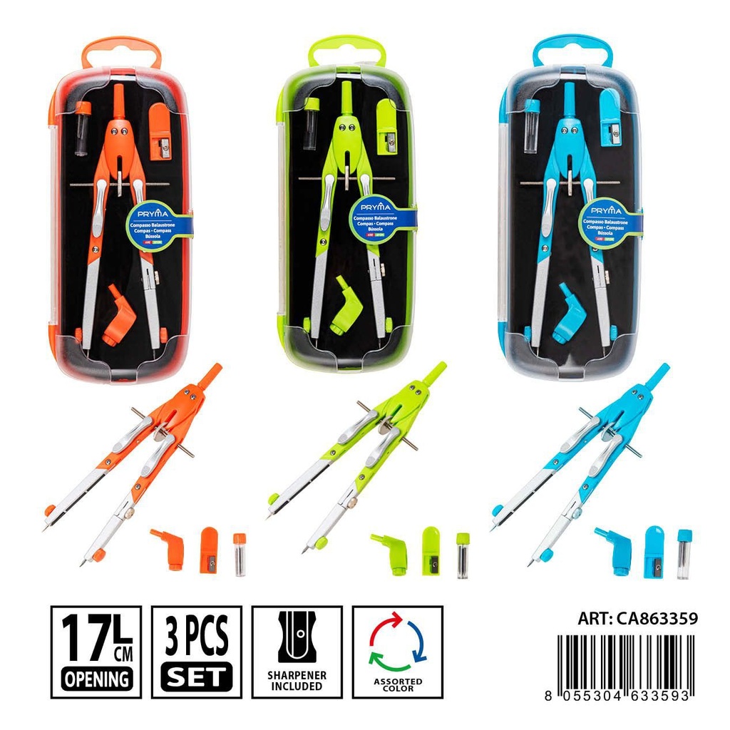 Compás escolar 4 piezas 17 cm - Herramientas de dibujo y papelería
