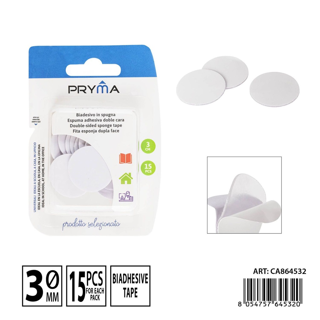 Almohadilla adhesiva doble cara 3 cm 15 piezas - Papelería y etiquetado