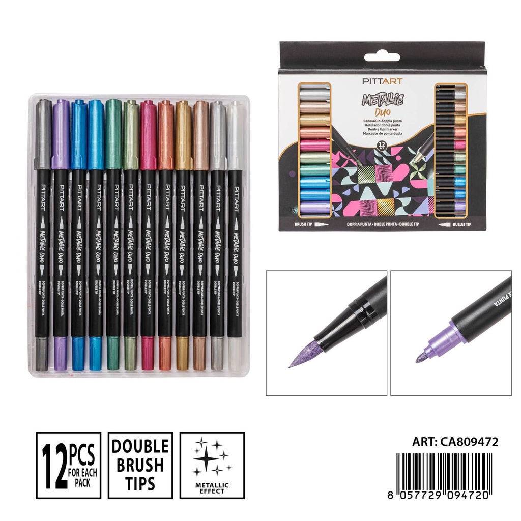 Rotulador doble punta metalizado 12 colores - Herramientas de arte