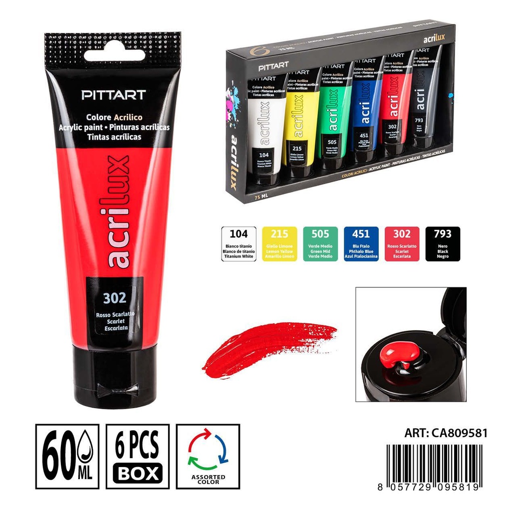 Pintura acrílica 6 colores 60 ml - Pinturas y materiales de arte