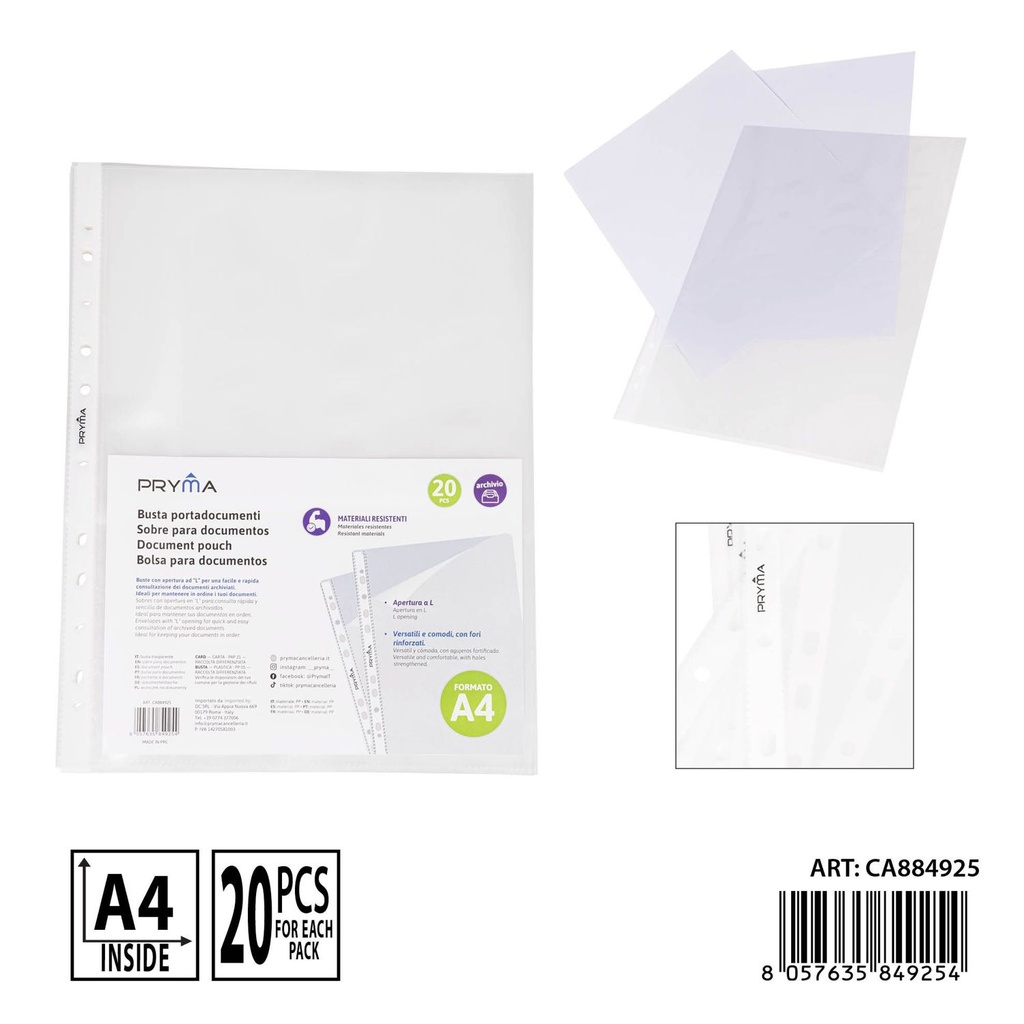 Funda multitaladro apertura L A4 20 piezas - Carpeta y office supplies