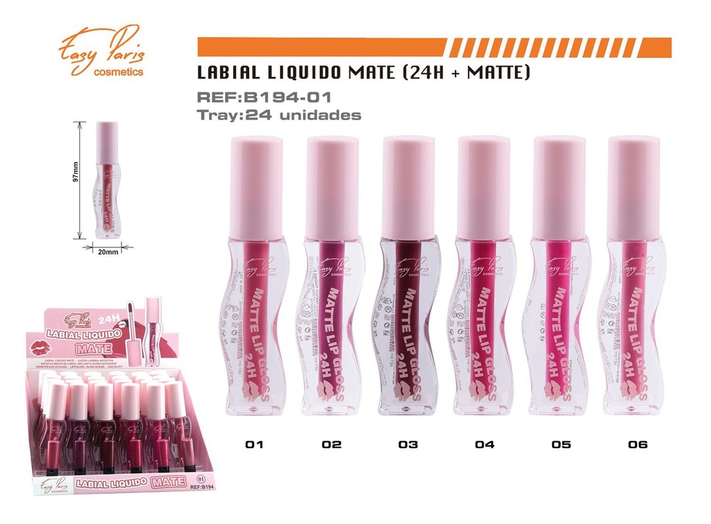  Líquido Labial Mate Fijo 24u - Brillo labial duradero y mate