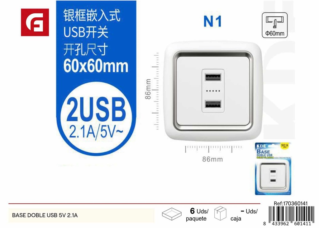 Base doble USB 5V 2.1A - Accesorios eléctricos y cargadores