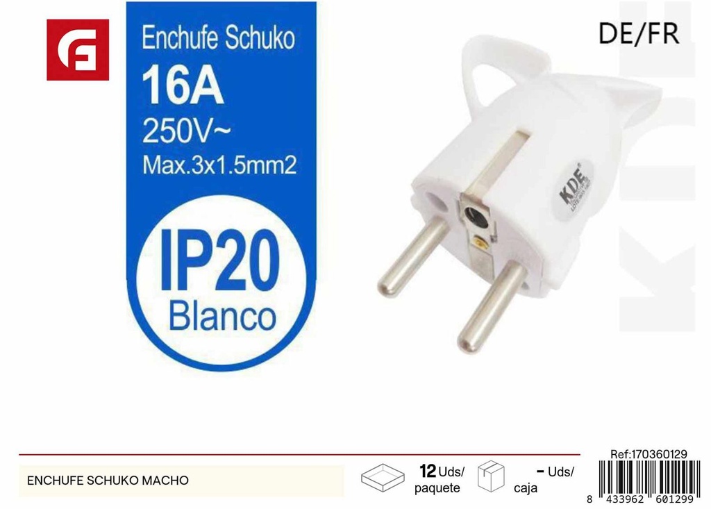 Enchufe Schuko macho - Accesorios eléctricos