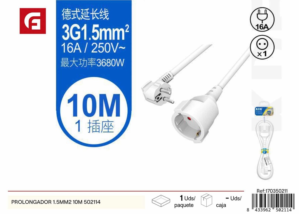 Prolongador 1.5mm² 10m modelo 502114 - Suministros eléctricos